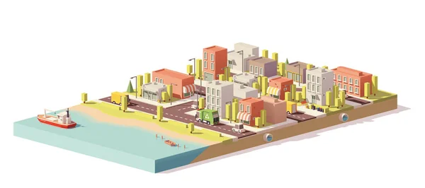Vecteur low poly 2d bâtiments et scène de la ville — Image vectorielle