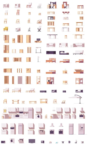 Vector low poly furniture set — Stock Vector