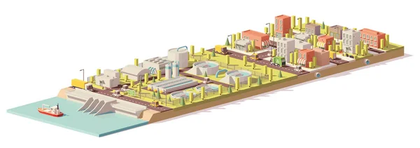 Vektor Low-Poly-Wasseraufbereitung und -verbrauch — Stockvektor