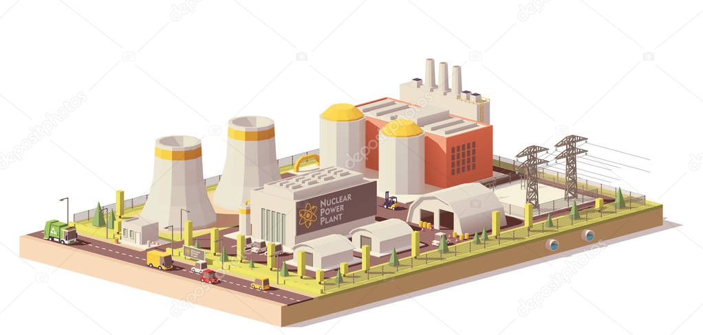 Vector low poly nuclear power plant