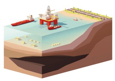 Vektör düşük Poli offshore petrol sondaj platformu