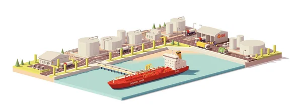 Vetor baixo depósito de óleo poli e navio petroleiro —  Vetores de Stock