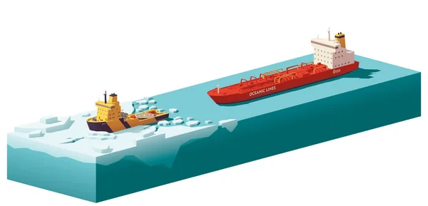 矢量低聚破冰船打破冰 — 图库矢量图片