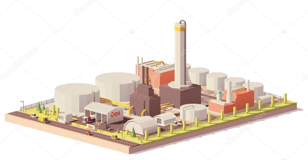 Vector low poly oil refinery plant