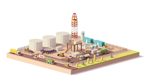 Vector low poly land oil and gas drilling rig — Stock Vector