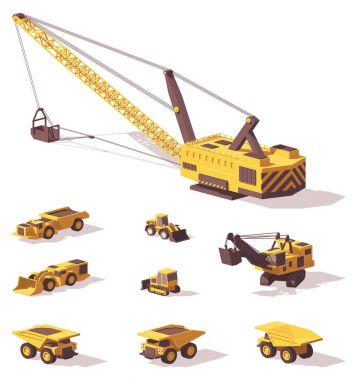 Vector low poly mining machines clipart