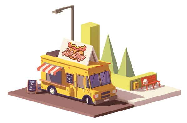 Vector low poly hot dog food truck — Stock Vector