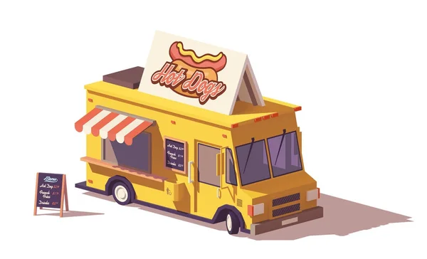 Vektor rendah poly hot dog truk makanan - Stok Vektor