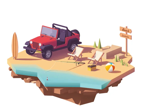 Vector low poly off-road vehicle on the beach — Stock Vector