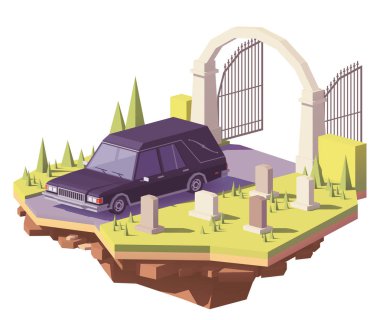 Vector low poly funeral hearse car clipart