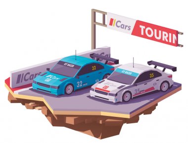Vektör düşük Poli yarış otomobillerinin touring