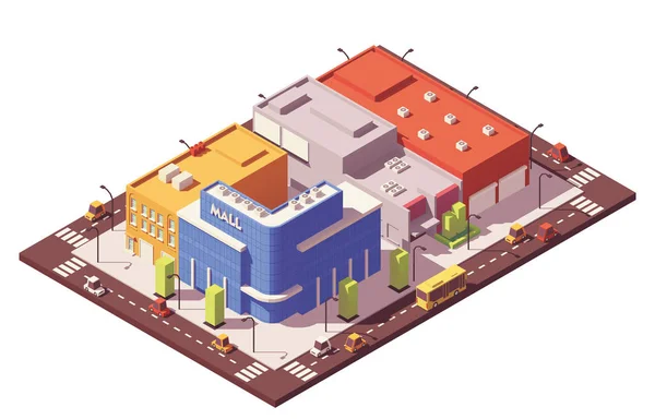 Vektor rendah poly isometric blok kota - Stok Vektor