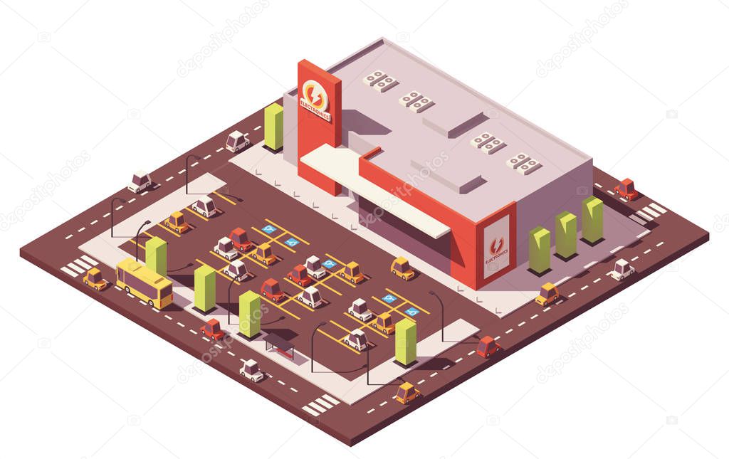 Vector isometric low poly supermarket