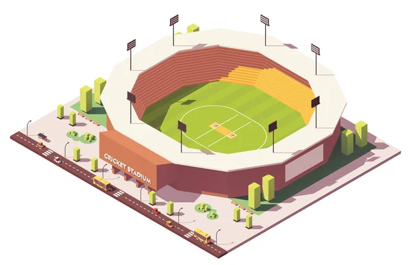 Stadio di cricket isometrico basso vettoriale — Vettoriale Stock