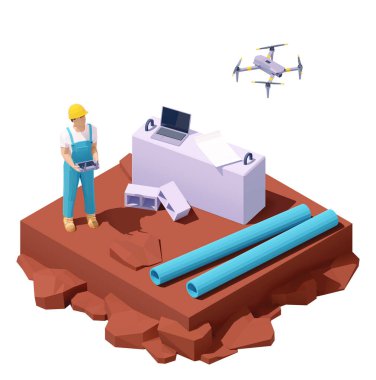 İnşaat alanında vektör izometrik dron araştırması