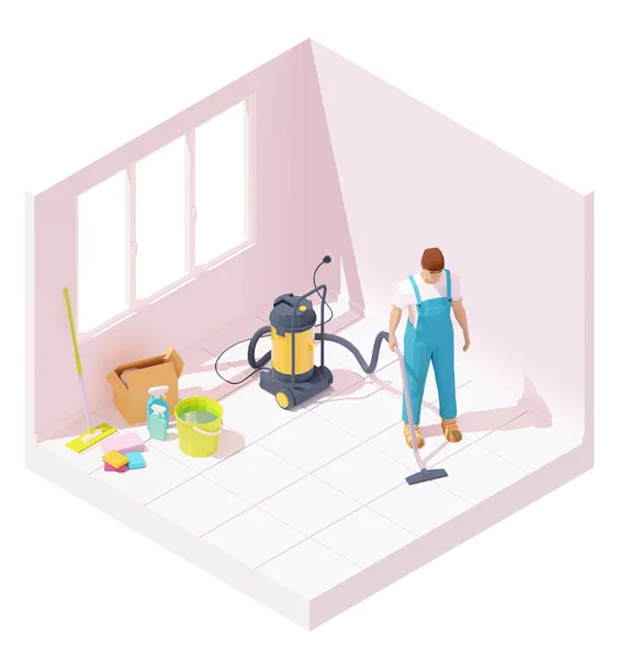 Vector isometric house cleaning after renovation — Διανυσματικό Αρχείο