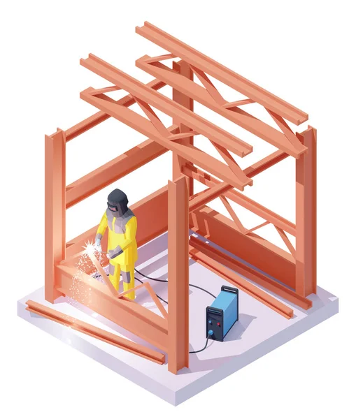 Soldador isométrico vectorial en trabajos de soldadura — Archivo Imágenes Vectoriales