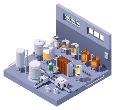 Vector isometric craft beer brewery