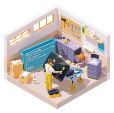 Vector isometric smartphone repair
