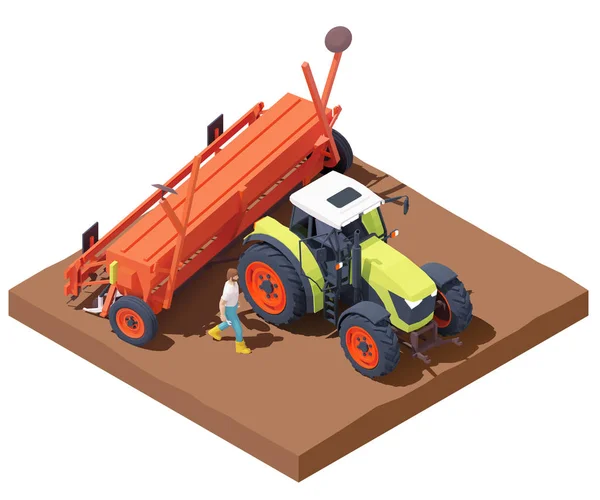 Vektoros izometrikus traktor vetőmagfúróval — Stock Vector