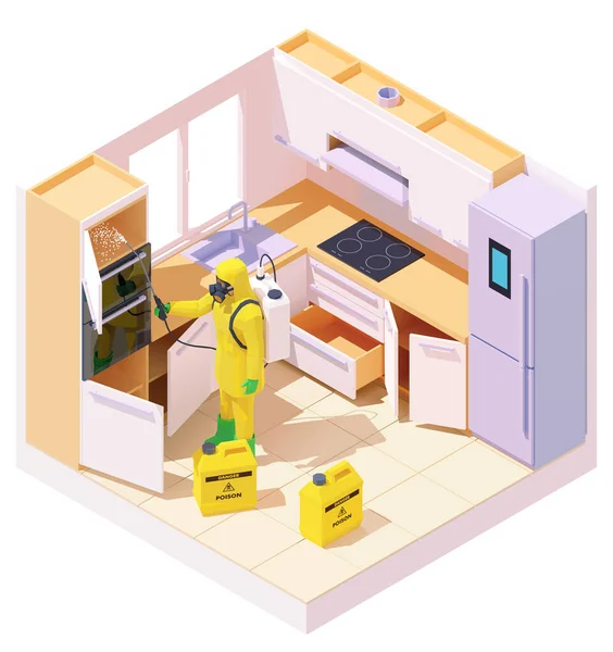 Vektor isometric pembasmi hama penyemprotan pestisida - Stok Vektor