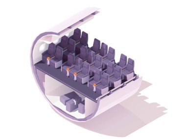 Premium ekonomi sınıfı koltuklu vektör izometrik uçak kabini