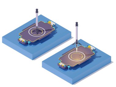 Vektör izometrik roket mavnaya iniyor