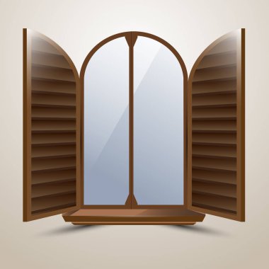 The semicircular arched window with protective shutters Italian  clipart