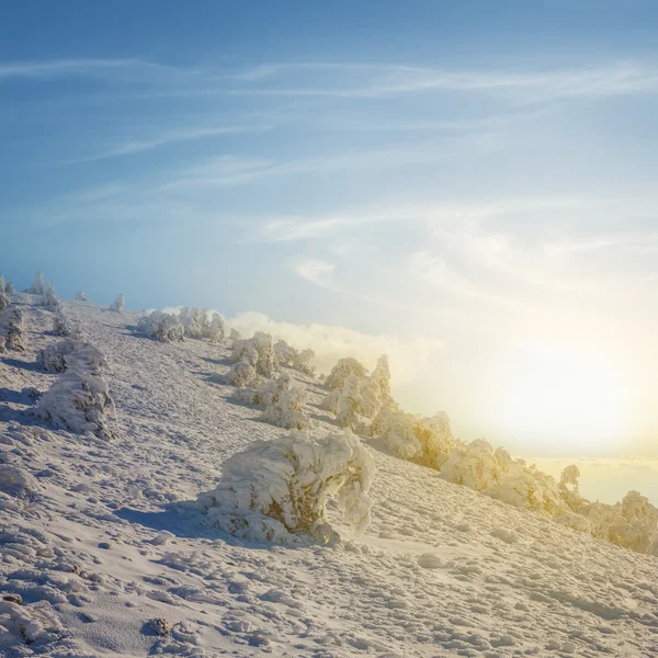 Winter snowbound heuvels in de avond — Stockfoto