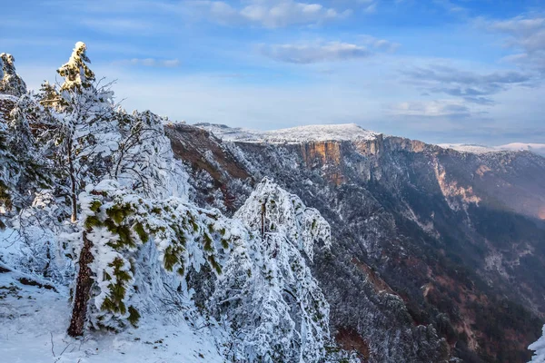 Invierno valle de la montaña por la noche Imagen de stock