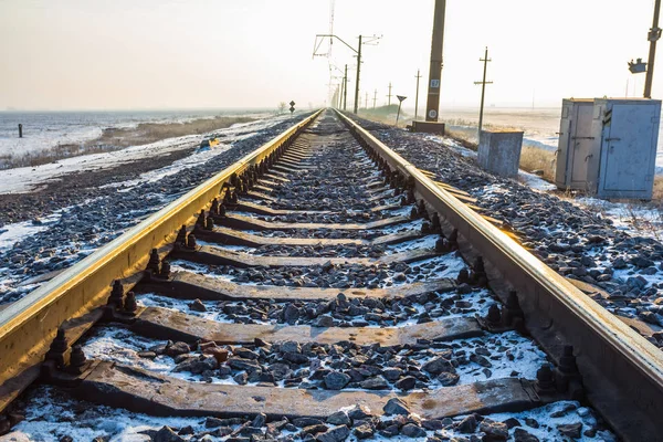 早朝のクローズ アップ鉄道 — ストック写真