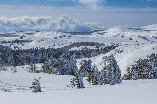 Winterliche Hügel, Hochplateau im Schnee — Stockfoto