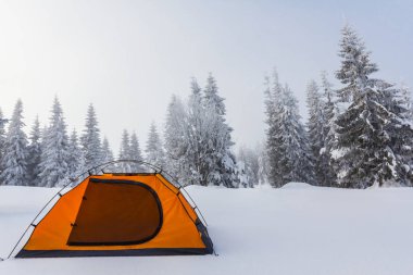 Turuncu turistik çadır amond kış grubunu orman