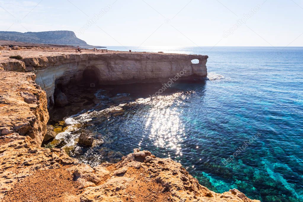 emerald mediterranean sea rocky coast, cyprus sea caves