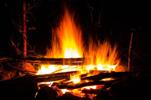 Gros plan feu de camp dans un noir — Photo