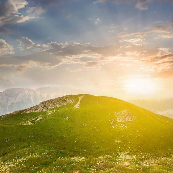 Green hill top at the sunset — Stock Photo, Image