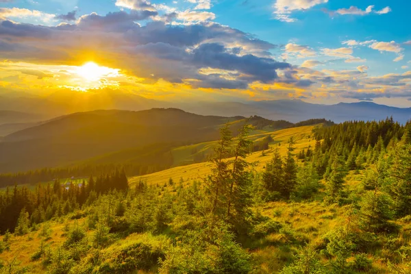 bir dağ Vadisi, Karpatlar Ukrayna üzerinden güzel gün batımı