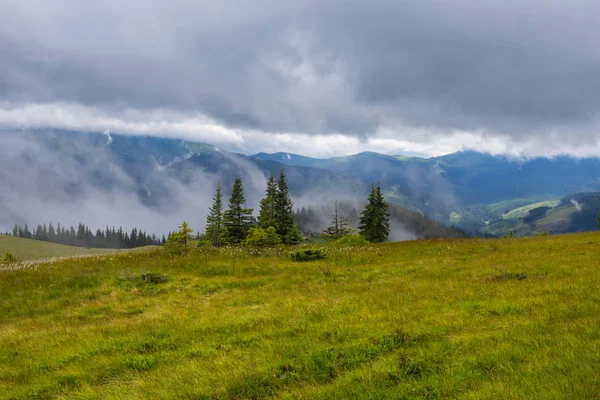 Calme vallée de montagne dans une brume — Photo