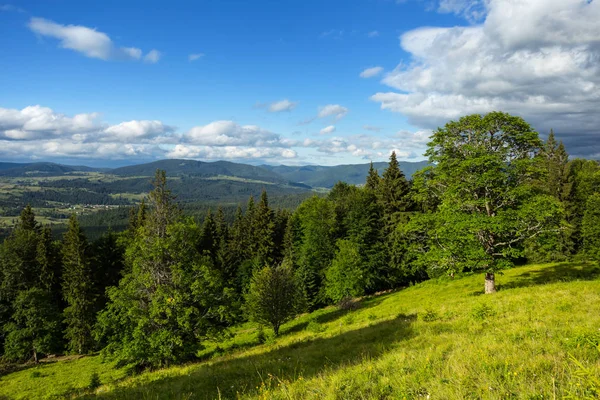 Yeşil dağlar ve bulutlu gökyüzü