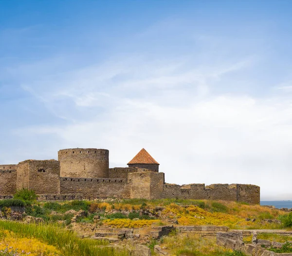 Vista de la fortaleza khotyn, Ucrania, viejo castillo —  Fotos de Stock