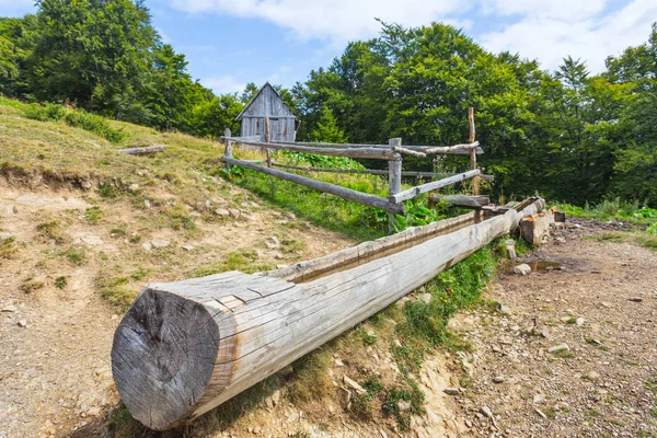 Closeup drinking bowl in a mountain  farm — Stock Photo, Image