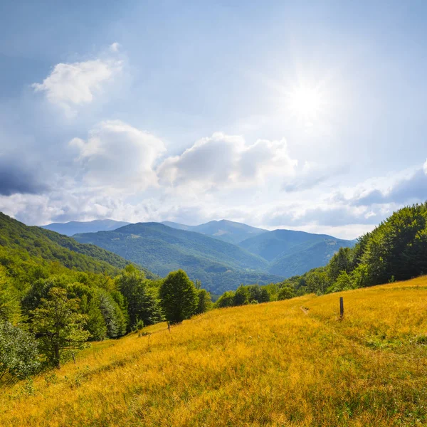 Beautiful mountain valley under a sparkle sun — Stock Photo, Image