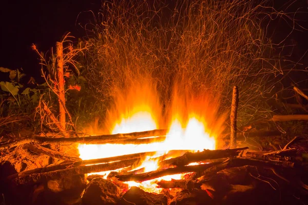 Closeup Camp Fire Night — Stock Photo, Image