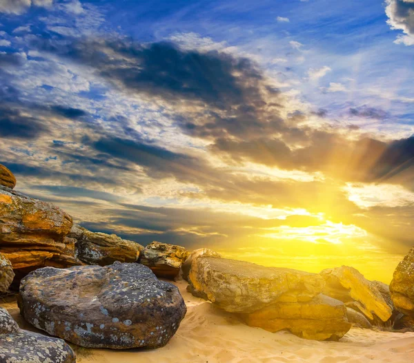 Dramatic Sunset Stony Fields — Stock Photo, Image