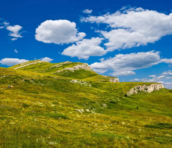 Gröna Sommaren Bergsrygg Blå Himmel — Stockfoto