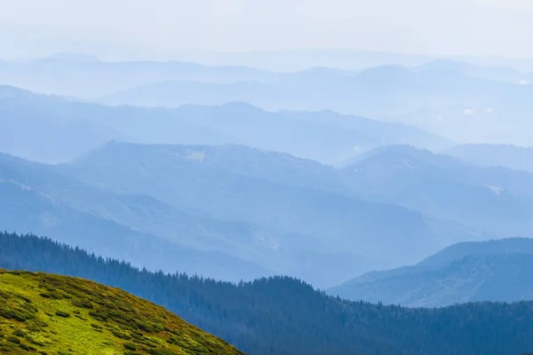 Early Morning Scene Mountain Valley Blue Mist — Stock Photo, Image