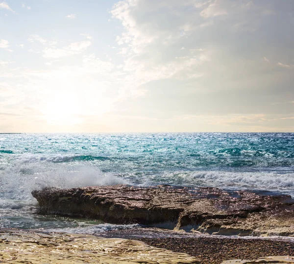 Costa Del Mar Mediterráneo Atardecer — Foto de Stock