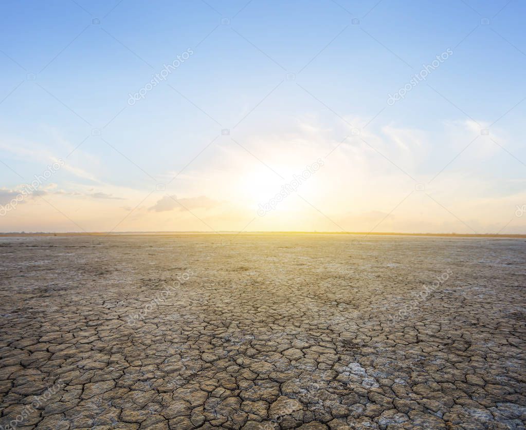 dry saline land at the sunset