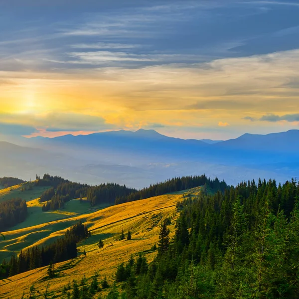 Krásné Horské Údolí Scéna Při Západu Slunce Ukrajina Karpaty — Stock fotografie