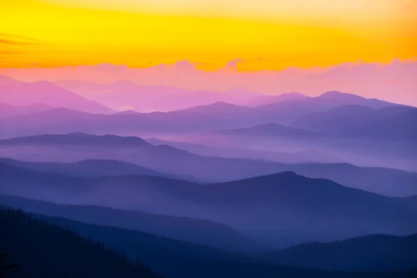 Тиха Сцена Гірська Долина Тумані Сутінках — стокове фото